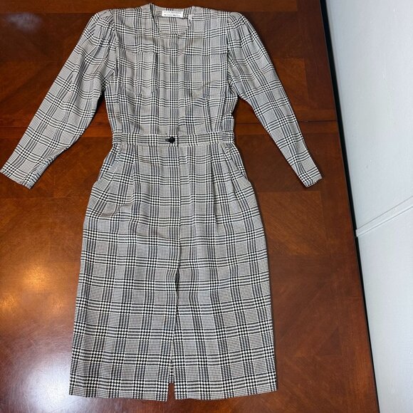 vtg Nipon Boutique Dress Sz 4 Black White Silk Houndstooth Neiman Marcus - Picture 1 of 11